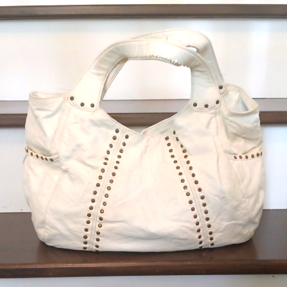 * Vintage slouchy White Studded Hobo Bag